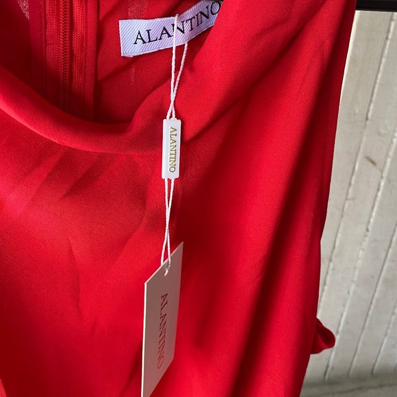 ALANTINO TIE NECK MAXI DRESS WITH SIDE POCKET-RED - Picture 4 of 10